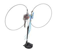 Baxnore Suction Cat Feather Wand Double End Interactive Cat Teaser Stick with Removable Steel Wire and Powerful Suction Cup Base for Indoor for All Cats (Blue Scalewing and Gray Mouse)