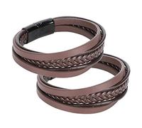 Baxnore Vintage Handmade Bracelet Set 2Pcs Retro Knitted Wristband with Clasp Comfortable PU Leather Zinc Alloy Jewelry for Women Men Gift Birthday Party Fashion Accessories 20.5cm (Brown leather