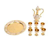 Baxnore Vintage Wine Pot Set European Retro Coffee Pot Tray Kit Exquisite Carving Zinc Alloy Wine Cups for Wine Cabinets Bar Counters (Golden White)