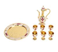Baxnore Vintage Wine Pot Set European Retro Coffee Pot Tray Kit Exquisite Carving Zinc Alloy Wine Cups for Wine Cabinets Bar Counters (Gold White Red)