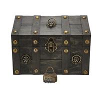 Baxnore Wooden Treasure Chest Box, Pirate Treasure Chest with Mini Metal Lock, Vintage Wood Treasure Chest, Wooden Jewellery Storage Box for Storing Jewelry Treasure