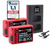 Baxxtar Pro (2X) EN-EL25 Battery (1350mAh) with Active NTC Sensor - Mini LCD Dual Charger (USB-C/MicroUSB) Compatible with Nikon Z30 Z50 Z-FC
