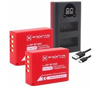 Baxxtar Pro NP-W126s NP-W126 Battery 2x (1140mAh) - with Mini 1855 LCD Dual Charger - (USB-C and MicroUSB Input) Fuji X100VI X-T20 X-T30 X-T30 II X-T50 etc.