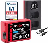 Baxxtar Set - EN-EL25 Battery 1350 mAh with Charger 19112 USB-C Dual LCD | Compatible with Nikon EN-EL25a, Z30, Z50 II, Z50II, Z FC, ZFC, with USB cable