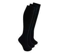BAY 6 - Childrens Girls Plain Knee High Socks Cotton Rich Tights Ideal For Back To School Uniform - 3 Pairs - Black Size 12-3
