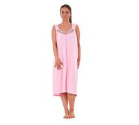 Bay eCom UK Ladies Nightwear V Neck Plain 100% Cotton Sleeveless Long Nightdress M to XXXL Pink