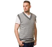 Bay eCom UK Mens Cricket Jumper V Neck Sleeveless Casual wear Cable Knitted Tank top S to XL (Small, Grey)