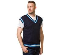 Bay eCom UK Mens Cricket Jumper V Neck Sleeveless Casual wear Cable Knitted Tank top S to XL (Small, Navy)