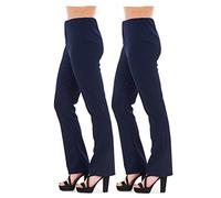 Bay eCom UK New Ladies (2 Pairs Pack) Finely Ribbed Bootleg Stretch Trousers Black Brown Navy Size 10 to 24 (14, Navy)