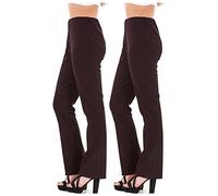 Bay eCom UK New Ladies (2 Pairs Pack) Finely Ribbed Bootleg Stretch Trousers Black Brown Navy Size 10 to 24 (12, Brown)