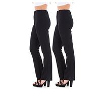 Bay eCom UK New Ladies (2 Pairs Pack) Finely Ribbed Bootleg Stretch Trousers Black Brown Navy Size 10 to 24 (20, Black)