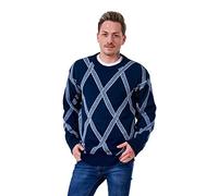 Bay eCom UK New Mens Knitted Jumper Cross Knit Pullover Casual Warm Sweater Top M to 5XL Navy