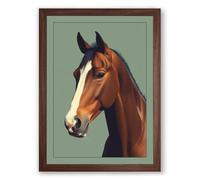 Bay Horse Portrait Modern Framed Wall Art Print A2 (59.4×42cm) Walnut, Wall Decor for Living Room, Bedroom, Office & Home, Ready to Hang, Art Gift