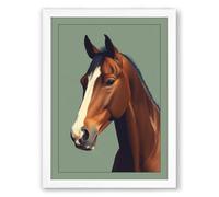 Bay Horse Portrait Modern Framed Wall Art Print A2 (59.4×42cm) White, Wall Decor for Living Room, Bedroom, Office & Home, Ready to Hang, Art Gift
