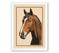Bay Horse Portrait Rustic Framed Wall Art Print A2 (59.4×42cm) White, Wall Decor for Living Room, Bedroom, Office & Home, Ready to Hang, Art Gift