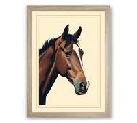 Bay Horse Profile Vintage Framed Wall Art Print A4 (29.7×21cm) Oak, Wall Decor for Living Room, Bedroom, Office & Home, Ready to Hang, Art Gift