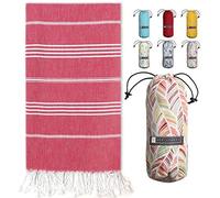 BAY LAUREL Turkish Beach Towel with Travel Bag 39 x 71 Quick Dry Sand Free Lightweight Large Oversized Beach Towel Turkish Towels Light Beach Towel Travel Towels (Red)