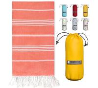 BAY LAUREL Turkish Beach Towel with Travel Bag 39 x 71 Quick Dry Sand Free Lightweight Large Oversized Towels Light (Orange with Yellow Bag)
