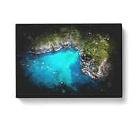 Bay Of Islands In New Zealand Paint Splash Modern Art Canvas Wall Art Print Ready to Hang, Framed Picture for Living Room Bedroom Home Office Décor, 76x50 cm (30x20 Inch)