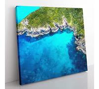 Bay Of Islands In New Zealand Painting Modern Canvas Wall Art Print Ready to Hang, Framed Picture for Living Room Bedroom Home Office Décor, 50x50 cm (20x20 Inch)