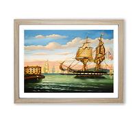 Bay Of New York At Sunset By Thomas Chambers Classic Painting Framed Print | A4 Oak Framed Wall Art | Ready to Hang | Classic Landscape Picture | Living Room Bedroom Lounge Office