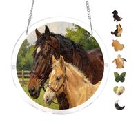 Bay & Palomino Horses Nature 7.8x7.8Inch Round Acrylic Hanging Puzzle | Creative Home Accent with Visual Appeal