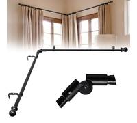 Bay Window Curtain Poles, Curved Curtain Pole for Windows 76 to 345 cm 1 Elbow Included, 25 mm Diameter Heavy-Duty Black Curtain Rod for Bedroom, Living Room Curtain Rods for Corner Windows