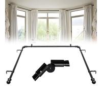 Bay Window Curtain Poles, Curved Curtain Pole for Windows 76 to 460 cm 2 Elbows Included, 25 mm Diameter Heavy-Duty Black Curtain Rod 3 Sided for Bedroom, Living Room Curtain Rods for Corner Windows