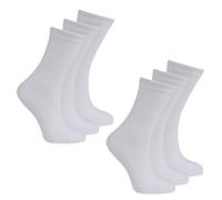BAY6 6 Pairs Kids BACK TO SCHOOL Socks Boys Girls Plain Black White Grey Navy UK 9-12 (EU 27-30) White