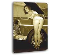 BAYABU Work Heels Pinup Girl Sexy Hot Rod Car Garage Man Cave Decor Metal Tin Sign Funny Poster Bar Wall Decor 8 x 12 inches