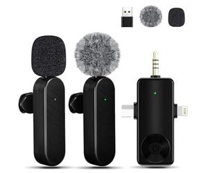 Bayanbulu Wireless Lavailer Microphone for iPhone, Android, Camera, Professional Wireless Mini Microphone, 3 in 1 Condenser Lapel Mic for Interview Video Podcast Vlog YouTube ASMR TikTok (2 Pcs)