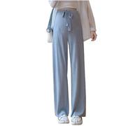Baycat Women's Maternity Casual Pants - Summer Ice Silk Wide-Leg Lounge Pant, Thin & Breathable Loose Fit Straight Leg Pants for Pregnancy((UK, Alpha, XL, Regular, Regular, Blue)