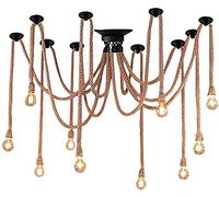 BAYDE Hemp Rope Chandelier Multiple Ajustable DIY Spider Lamp Vintage Pendant Light Modern Industrial Ceiling Light for Dining Room Living Room (Color : Hemp Rope)
