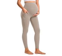 BAYDI Clouduxi Maternity Leggings with Pockets Over The Belly 25" - Buttery Soft Yoga Workout Active Pregnancy Pants Pale Khaki