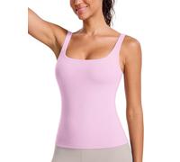 BAYDI Clouduxi Tank Tops with Built in Bras-Square Neck Workout Tops Padded Yoga Shirts Gym Athletic Sleeveless Camisole Pale Pink