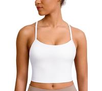 BAYDI Clouduxi Y Back Crop Tank Tops for Women - Thin Strap Padded Workout Yoga Longline Sports Bras Women White
