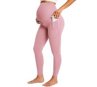 BAYDI Maternity Leggings Over Bump with Pockets Workout Belly Support Stretchy Soft Pregnancy Pants Activewear Pajama Rose
