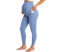 BAYDI Maternity Leggings Over Bump with Pockets Workout Belly Support Stretchy Soft Pregnancy Pants Activewear Pajama Blue