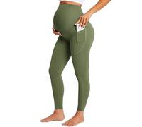 BAYDI Maternity Leggings Over Bump with Pockets Workout Belly Support Stretchy Soft Pregnancy Pants Activewear Pajama Olive