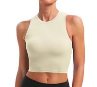 BAYDI Sports Bra Removable Padded Crop Tops High Neck Tank Tops with Built in Bra Longline Yoga Workout Top Ivory White
