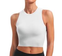 BAYDI Sports Bra Removable Padded Crop Tops High Neck Tank Tops with Built in Bra Longline Yoga Workout Top White