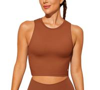 BAYDI Sports Bra Removable Padded Crop Tops High Neck Tank Tops with Built in Bra Longline Yoga Workout Top Brown