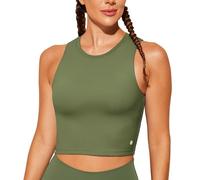 BAYDI Sports Bra Removable Padded Crop Tops High Neck Tank Tops with Built in Bra Longline Yoga Workout Top Olive