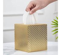 Baydie Home Tissue Box Cover - Square, White Tissue Holder for Bathroom Accessories (Gold)