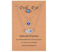 Baydurcan Dainty Evil Eye Necklace and Hamsa Necklace Turkish Blue Eye Hand Pendant Necklace 3pcs Lucky Protection Jewelry Gift for Women Girls, Metal, Zircon
