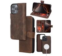 Bayelon Coffee Brown Wallet Case for iPhone 16 Pro Max | 6.9", Full Grain Leather Wallet Case, Detachable Magnetic Flip Cover, Card Holder, MagSafe Compatible, RFID, Genuine Leather Phone Case