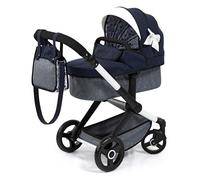 Bayer Baby Dolls Pram XEO - Convertible Doll Pushchair, Carrycot & Changing Bag - Stroller with Adjustable Handle Height for Girls, Tall Dolls Pram for 6+, 3-5 Year Olds - Navy Blue, Ribbon