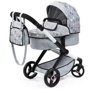 Bayer Baby Dolls Pram XEO - Convertible Doll Pushchair, Carrycot & Changing Bag - Stroller with Adjustable Handle Height for Girls, Tall Dolls Pram for 6+, 3-5 Year Olds - Light Grey, Pink Stars