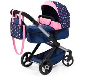 Bayer Baby Dolls Pram XEO, Convertible Doll Pushchair, 46cm Dolls | Foldable Stroller with Carrycot & Changing Bag, Adjustable Handle Height for Girls, Tall Doll Pram for 6, 7, 3-5 Years