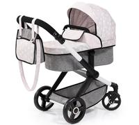 Bayer Design 17031AA Combi dolls pram Xeo, stroller, height-adjustable handle, convertible, bag, white-grey with stars